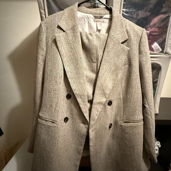 H&M Double-breasted blazer - Greige/Herringbone-patterned - Size Large - Picture 9 of 12